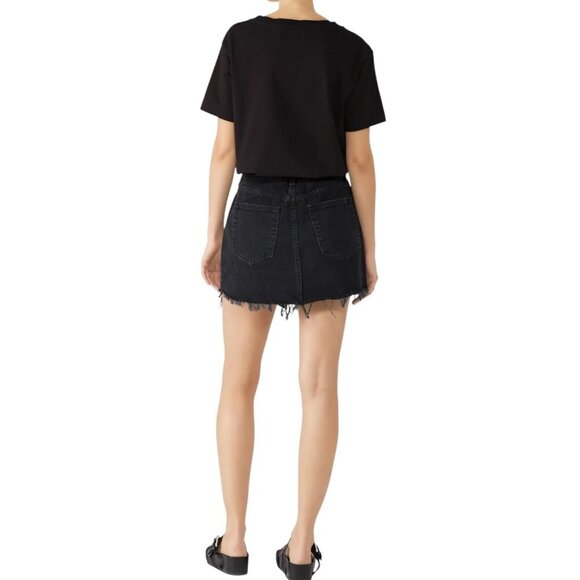 Agolde Criss Cross Distressed Jean Denim Mini Skirt Size 30 In Pivot Wash Black - Picture 6 of 14